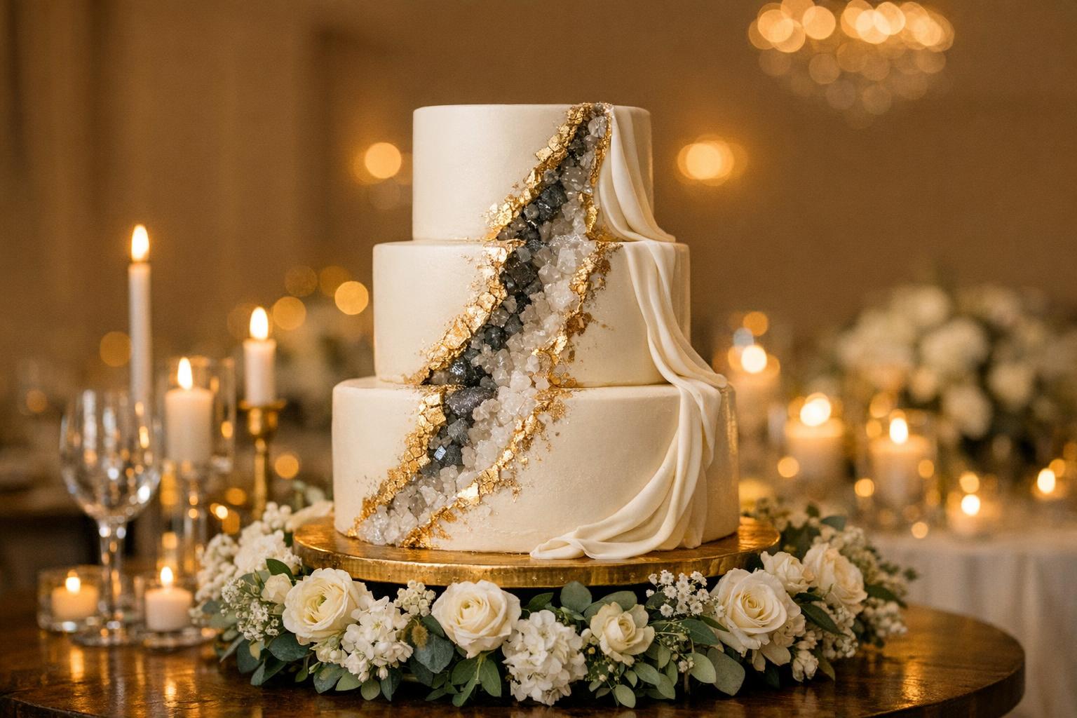 Candlelit Romance: Styling a wedding cake 3 tier Centerpiece