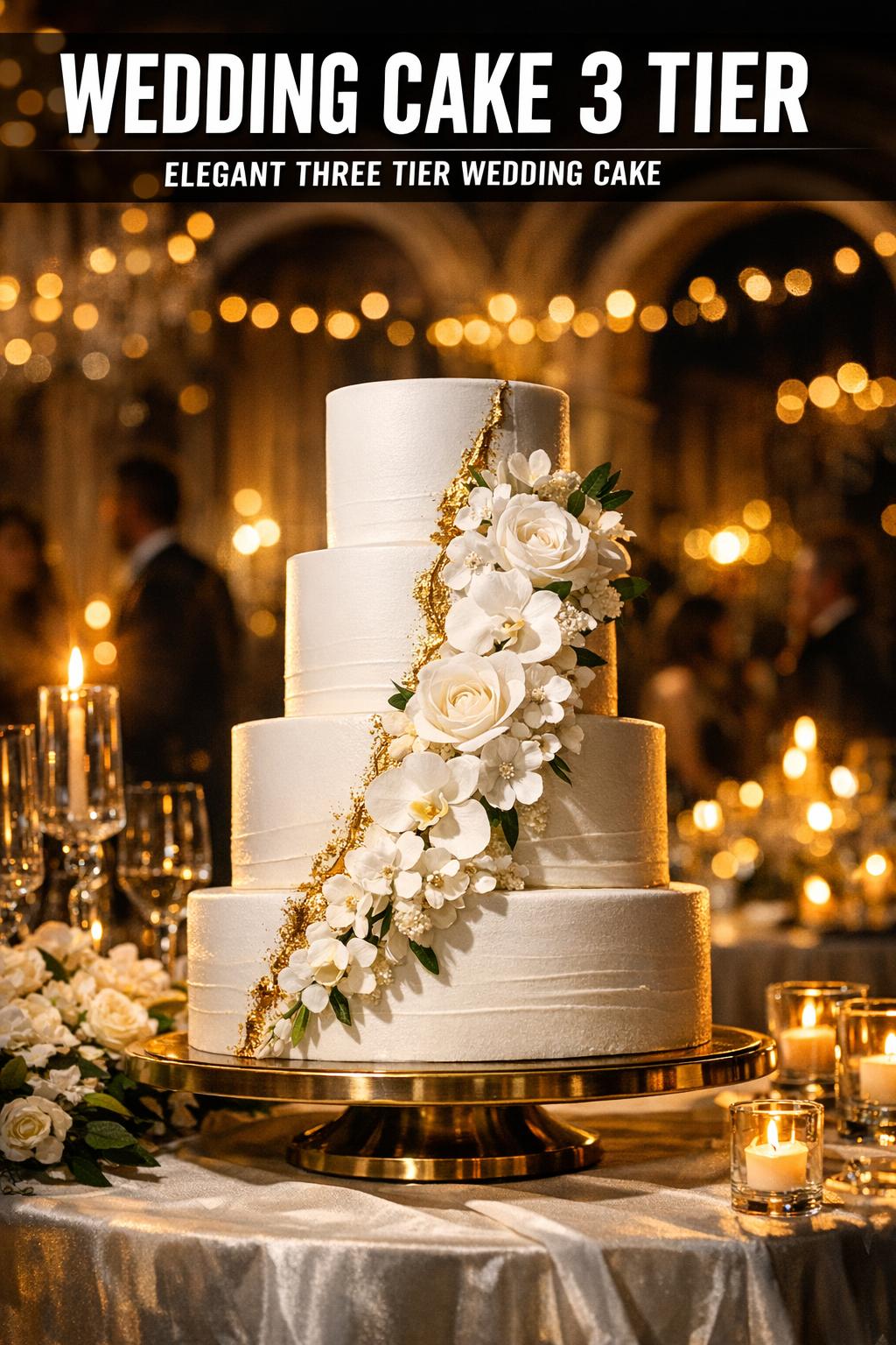 Elegant Wedding Cake 3 Tier Display Wedding cake 3 tier displayed on a decorated table at an elegant wedding reception