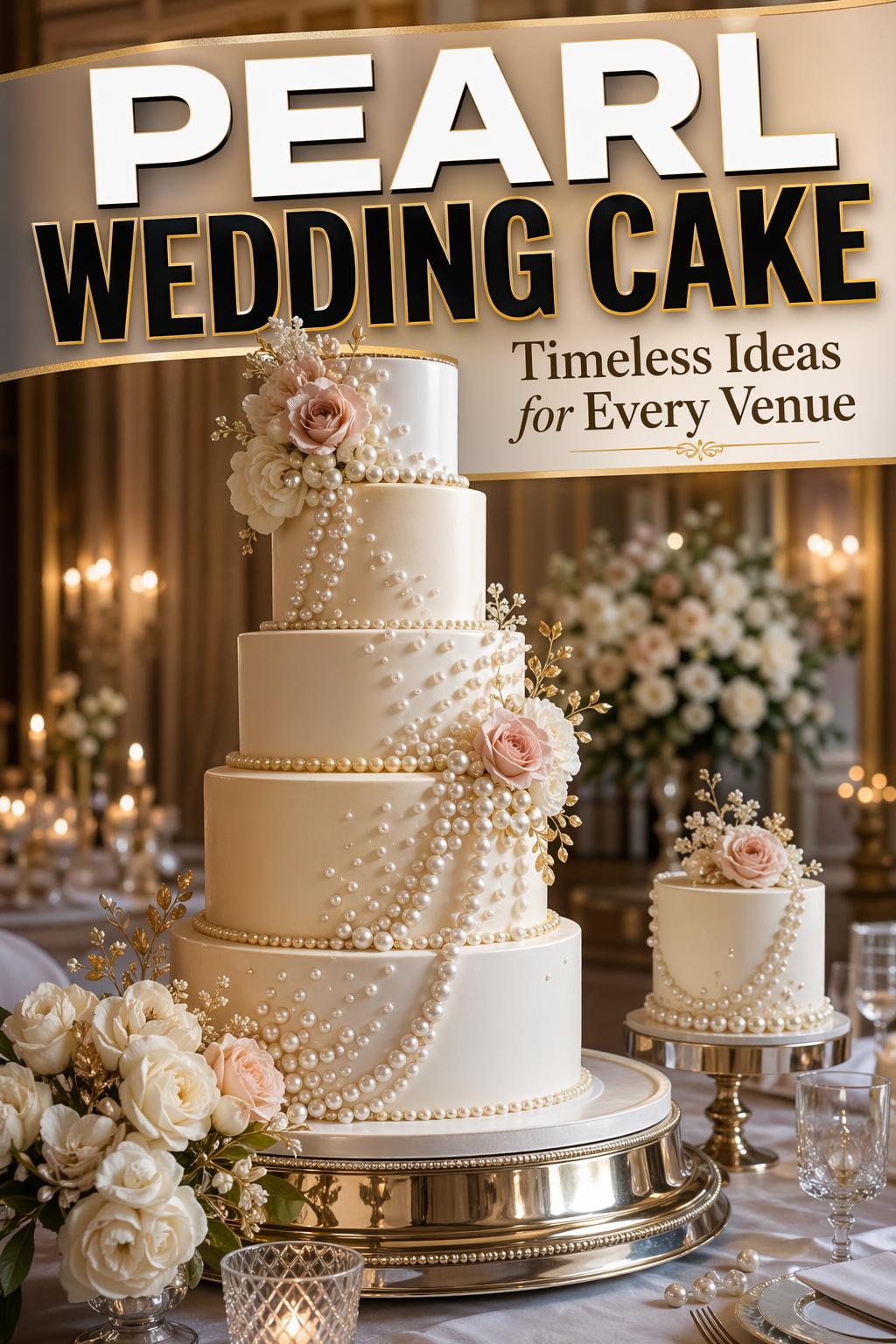 Elegant pearl wedding cake with smooth white tiers and delicate pearl detailing