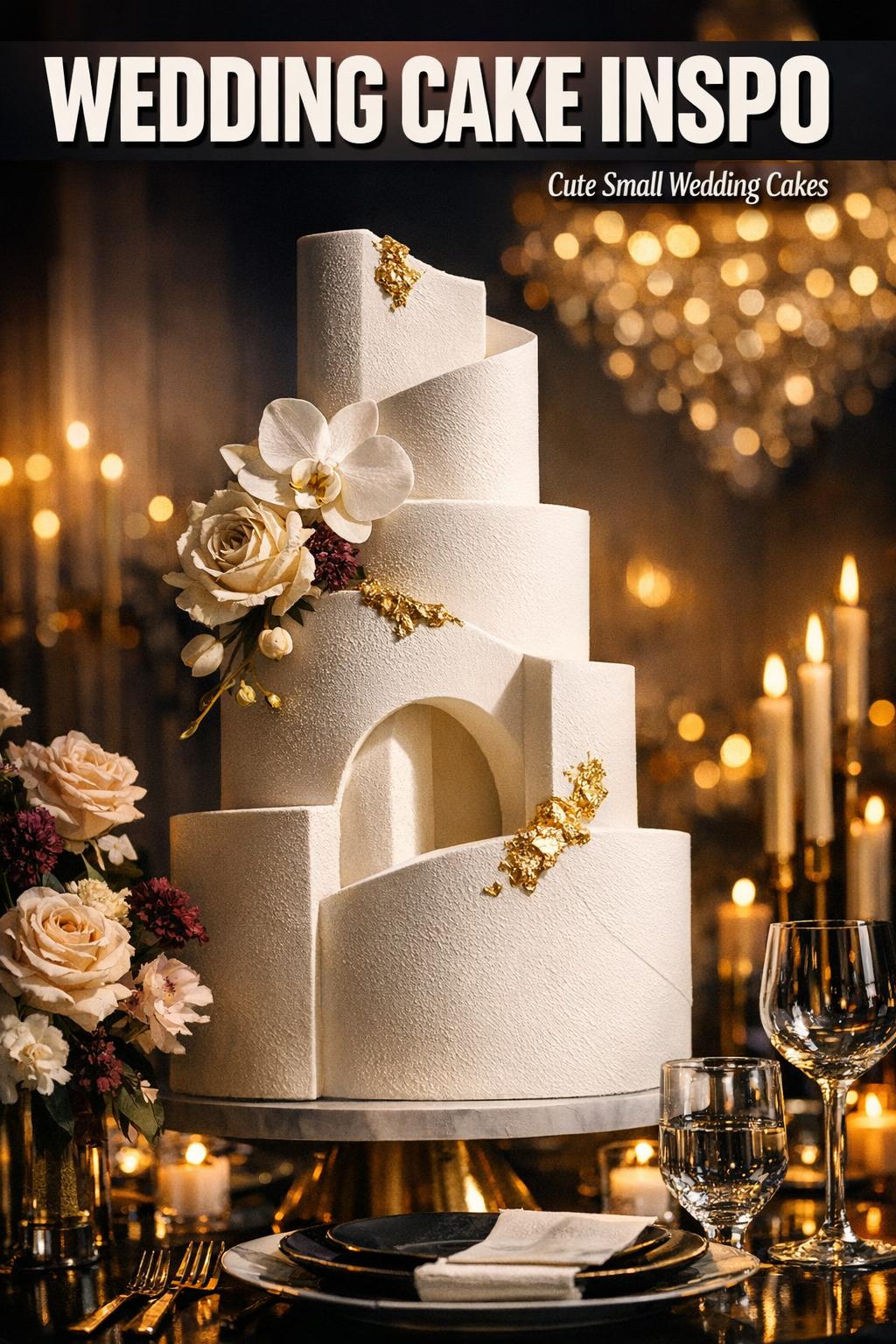 Elegant wedding cake inspo with tiered white frosting, fresh florals, and soft candlelight at a reception table