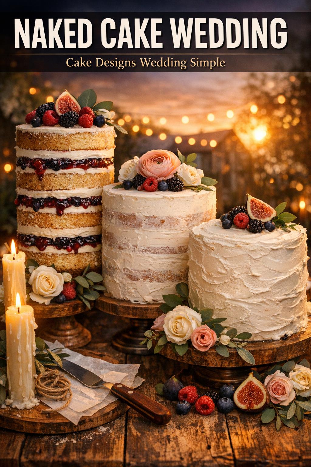 Naked cake wedding with fresh flowers and rustic buttercream layers on a dessert table