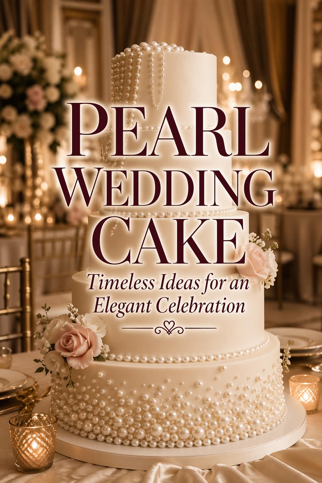 Pearl wedding cake in a romantic bridal setting with golden hour light and elegant editorial styling