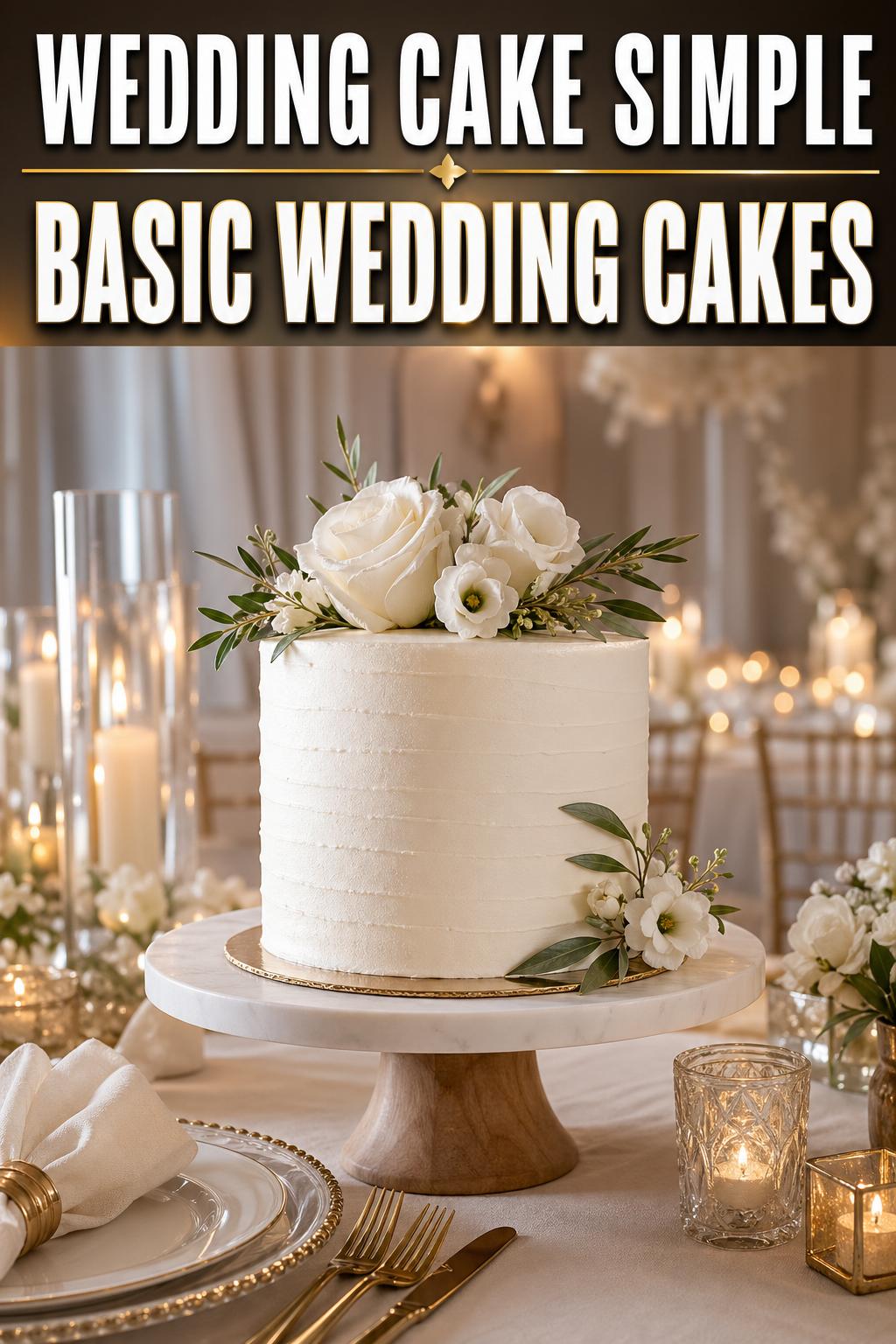 Simple wedding cake with elegant white frosting at a romantic wedding reception