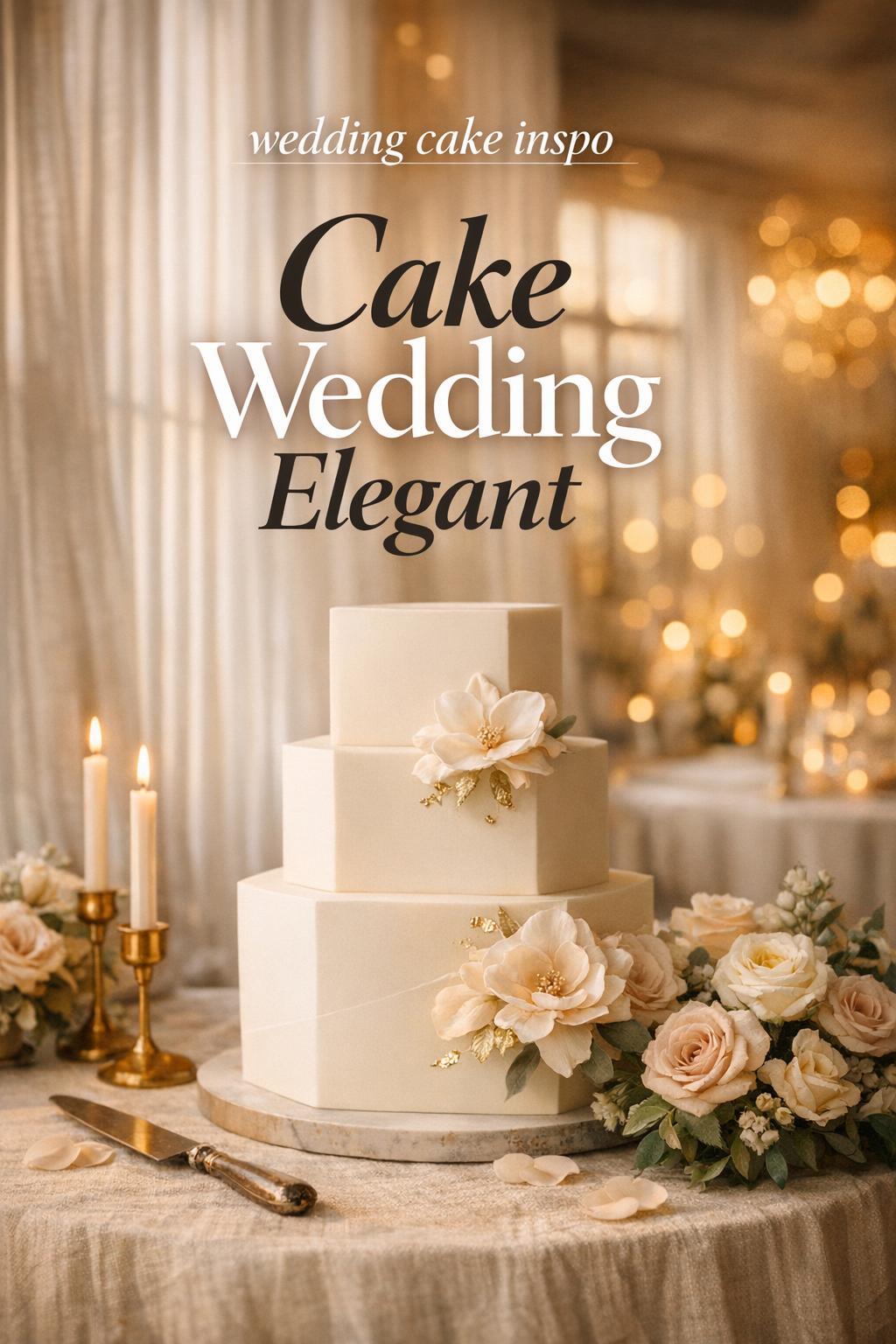 Wedding cake inspo: elegant 3-tier ivory cake with blush flowers and gold accents on a linen table by a sunlit window