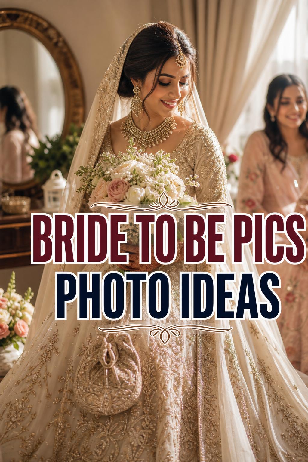 Warm golden-hour bridal getting-ready scene with text overlay, bride to be pics photo ideas in a cozy sunlit room
