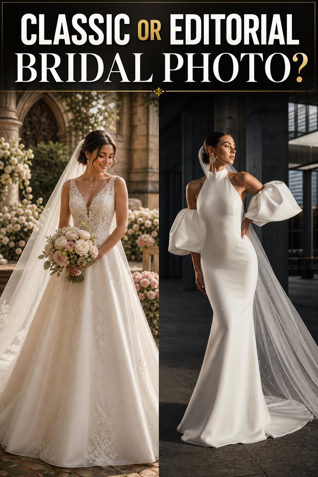 Elegant bridal photo of a bride in a white gown holding a bouquet in soft natural light