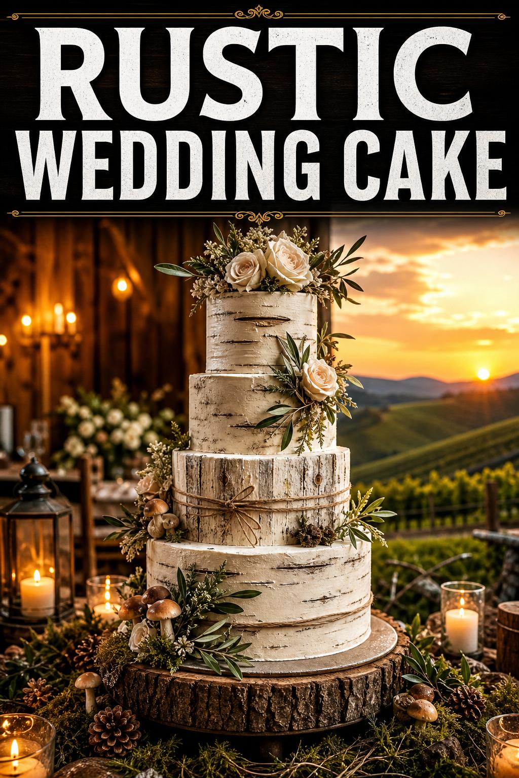 Rustic wedding cake with buttercream frosting and fresh flowers on a wooden table