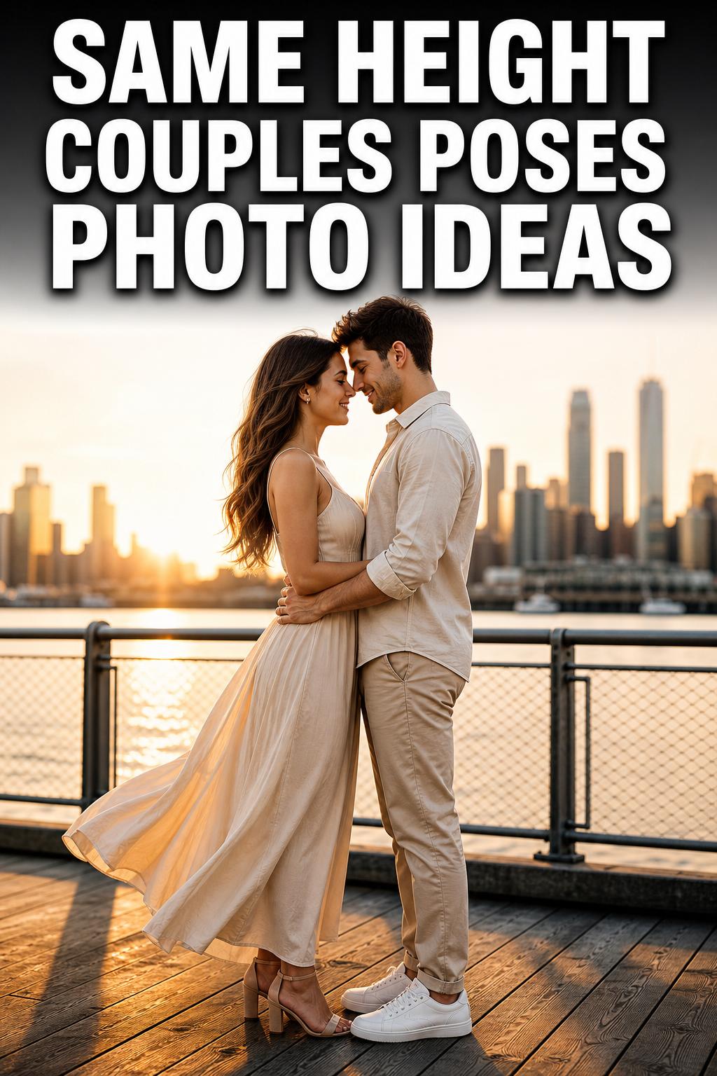 Same height couples poses photo ideas in a sunlit park, romantic natural portrait