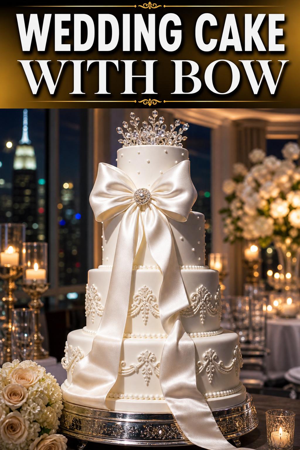 Elegant wedding cake with bow in a refined photographic close-up