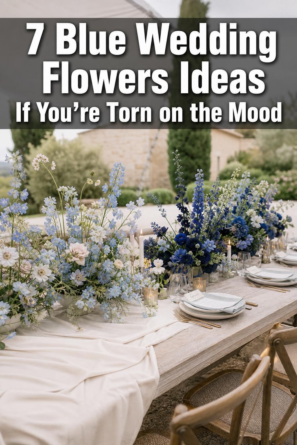 Bridal bouquet of blue wedding flowers with soft greenery in natural light