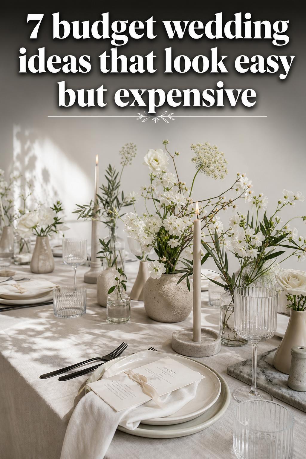Romantic backyard wedding table setting with string lights and DIY decor, showcasing budget wedding ideas