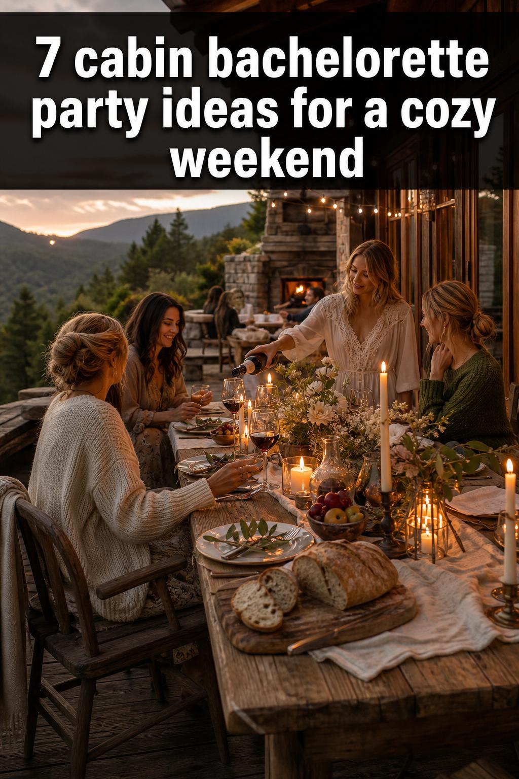 Cabin bachelorette party ideas with a cozy group celebration in a rustic lodge living room