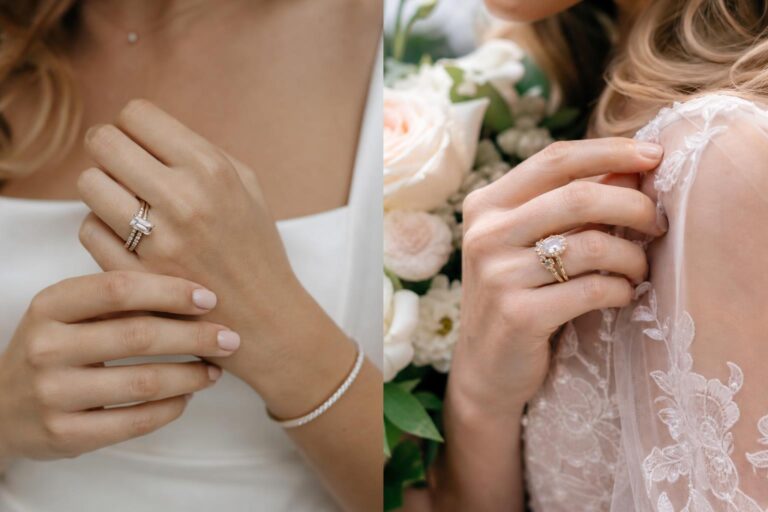 Dream wedding ring close-up with classic solitaire and romantic pavé details in soft natural light