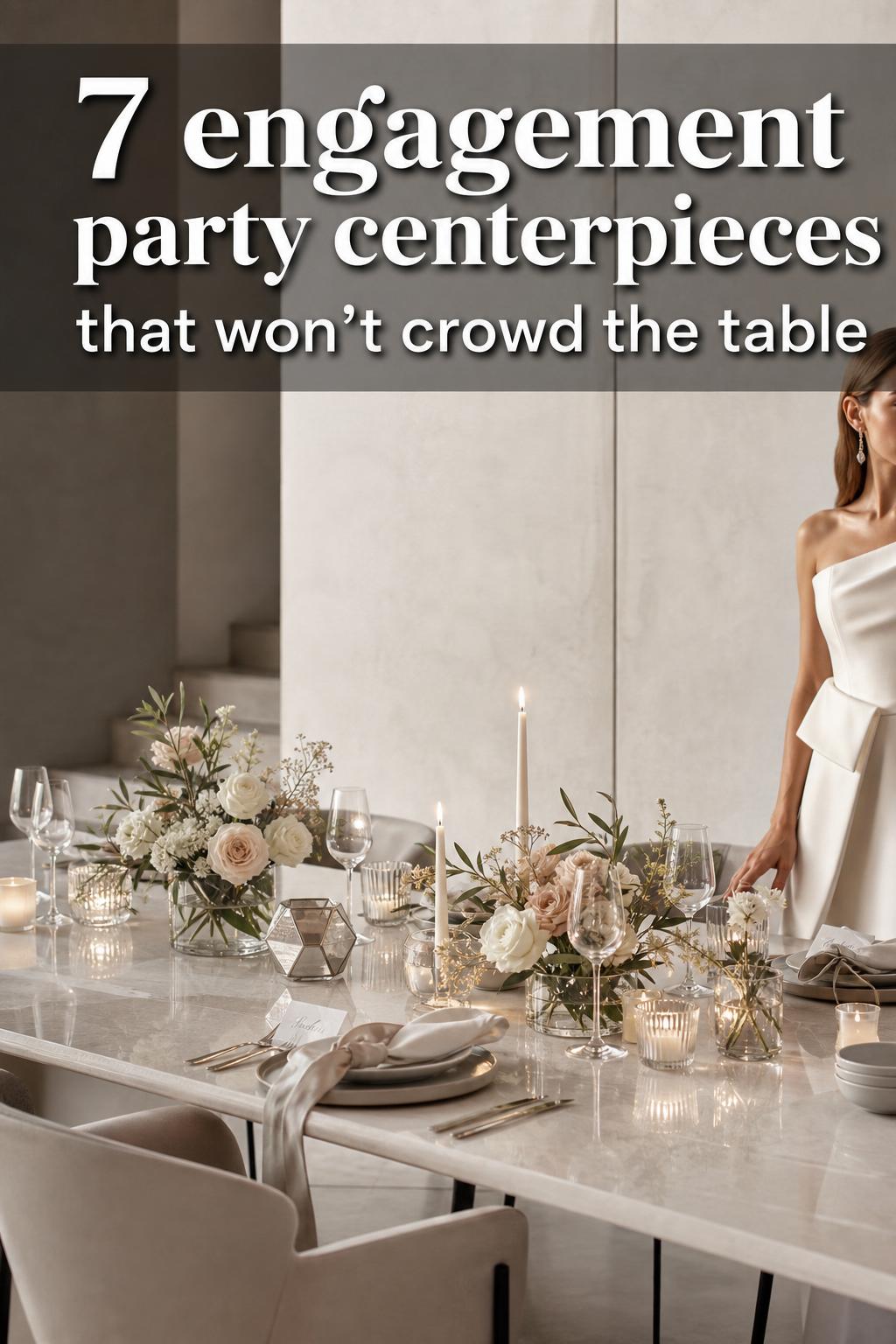 Elegant engagement party centerpieces with fresh flowers and candlelight on a dining table