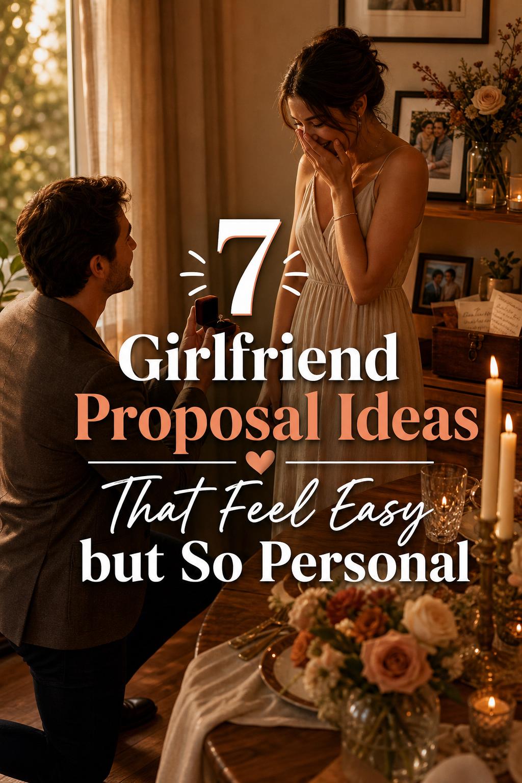 Girlfriend proposal ideas at home: man kneels with ring box by candlelit dinner as girlfriend reacts by sunlit window