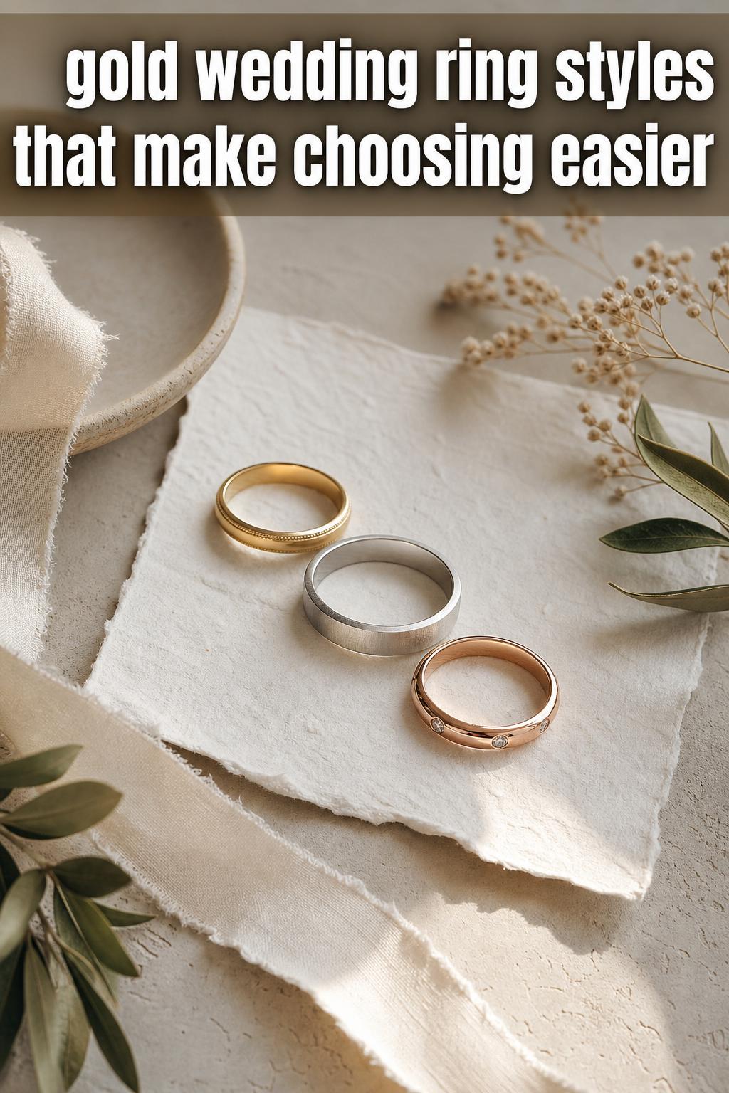 Gold wedding ring in close-up on a soft, elegant background with warm natural light