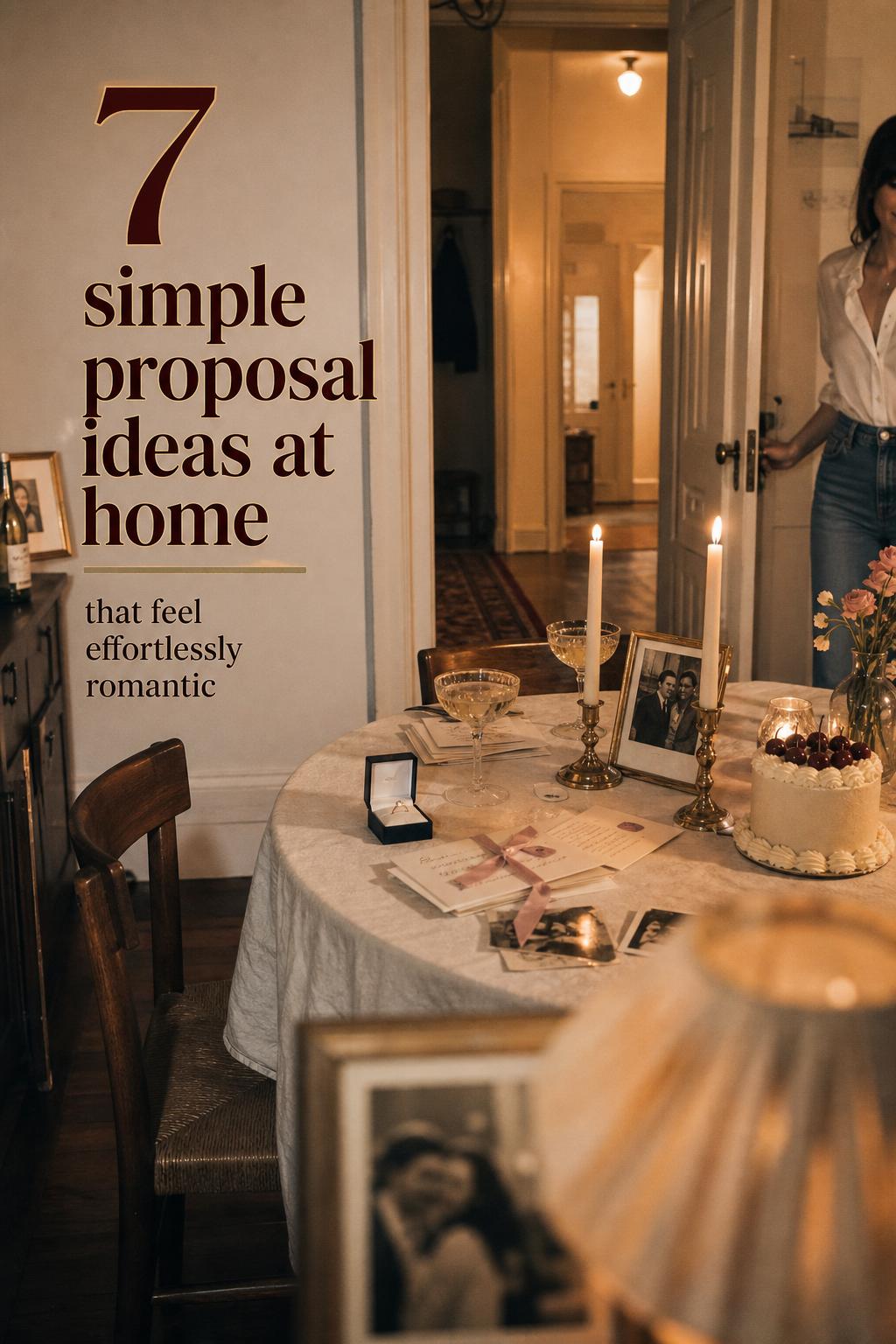 Candlelit dining table with ring box and love letters, showcasing simple proposal ideas at home in a cozy apartment