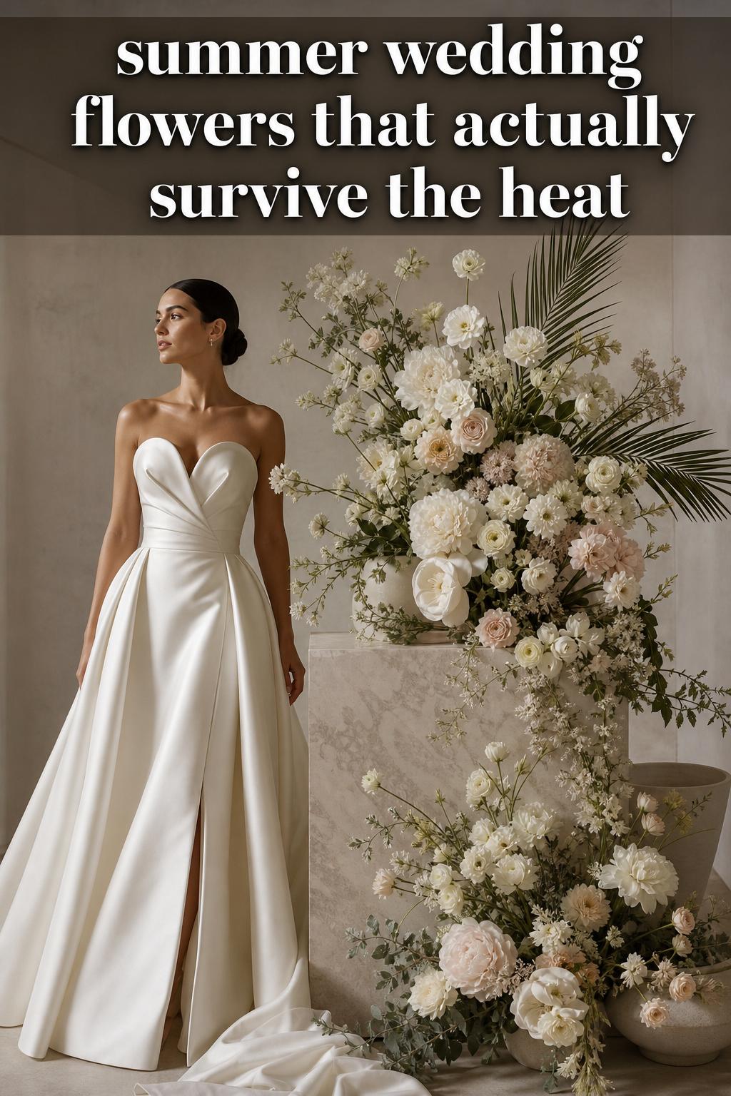 Summer wedding flowers arranged in a bright, romantic bridal bouquet
