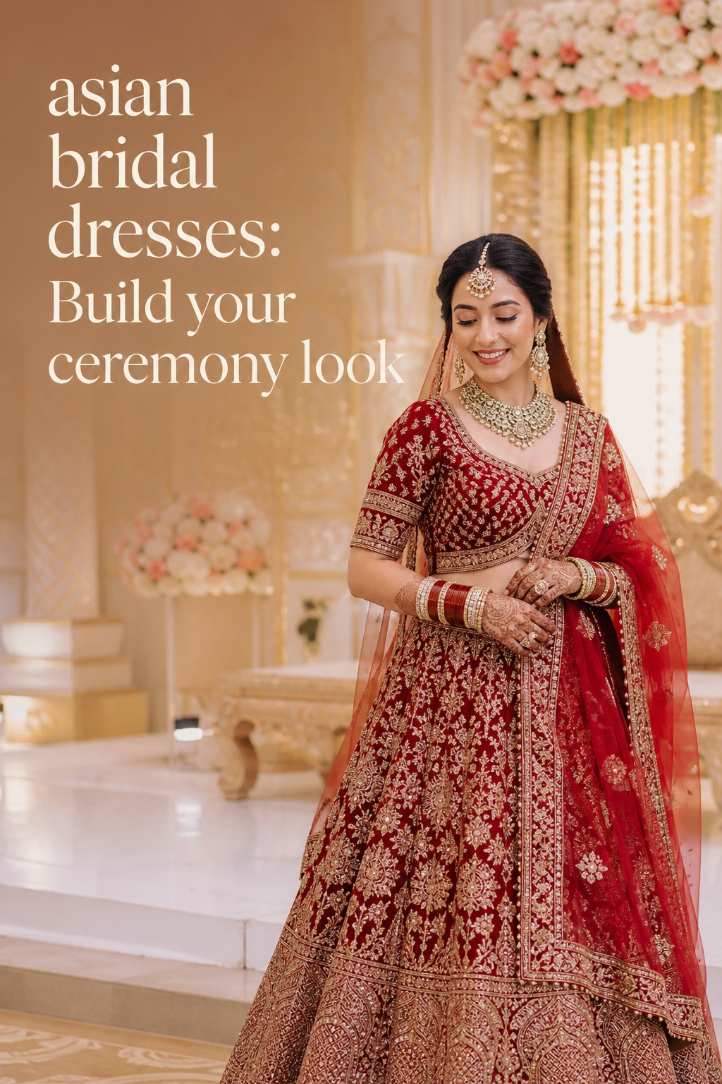 Asian bridal dresses Indian crimson lehenga with gold embroidery