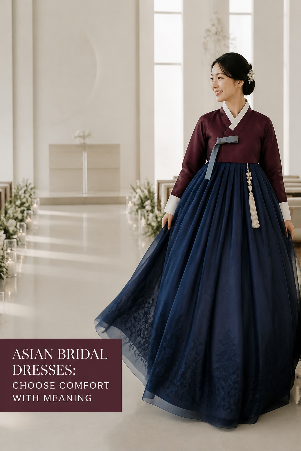 Asian bridal dresses jewel-toned Korean hanbok with full skirt