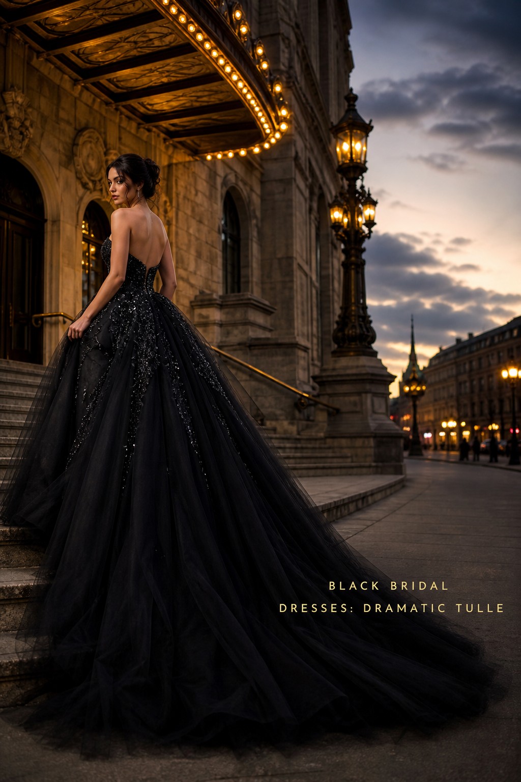 black bridal dresses dramatic crystal tulle ballgown