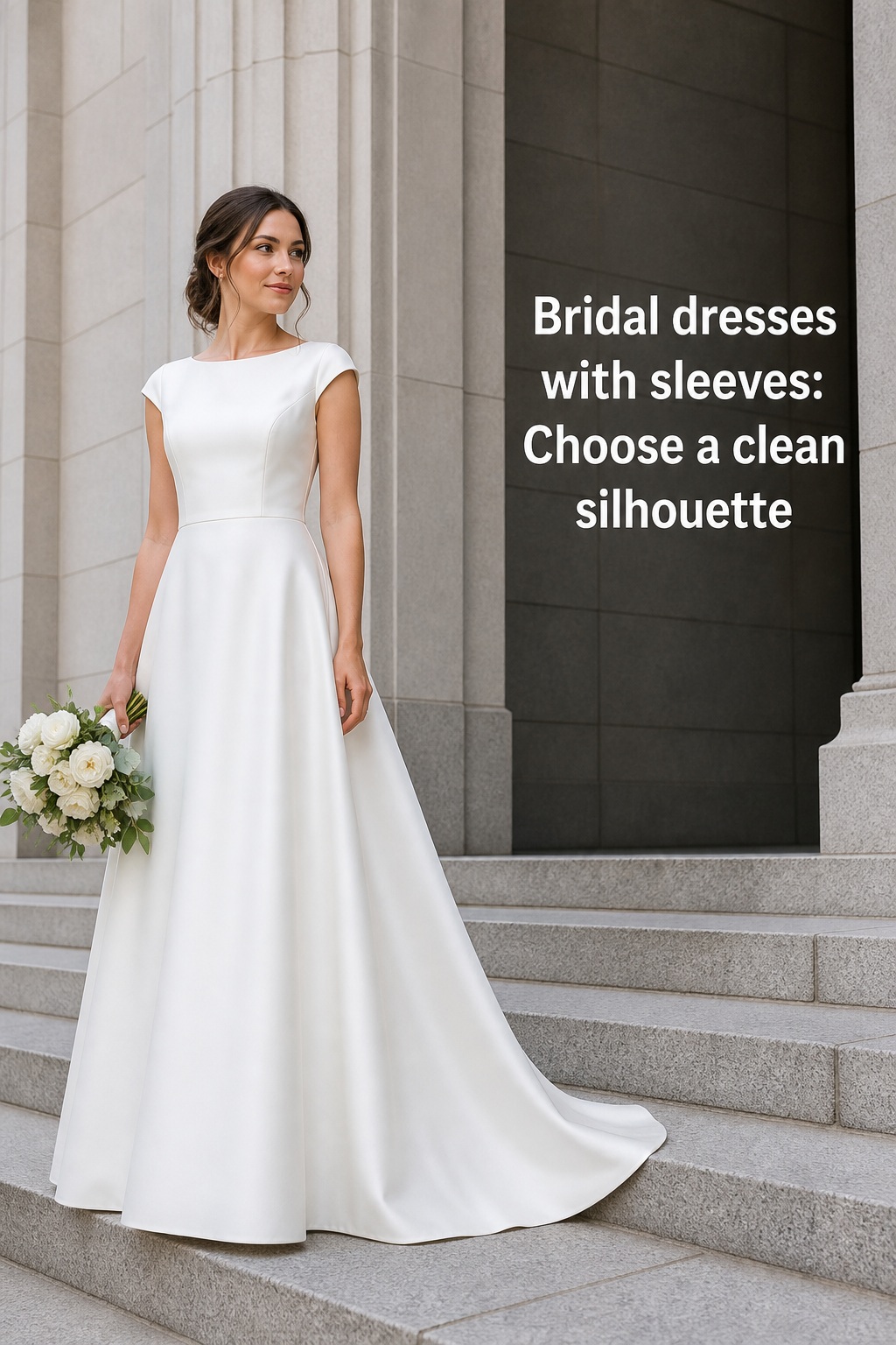 Bridal dresses with sleeves clean satin A-line cap sleeve gown at a courthouse