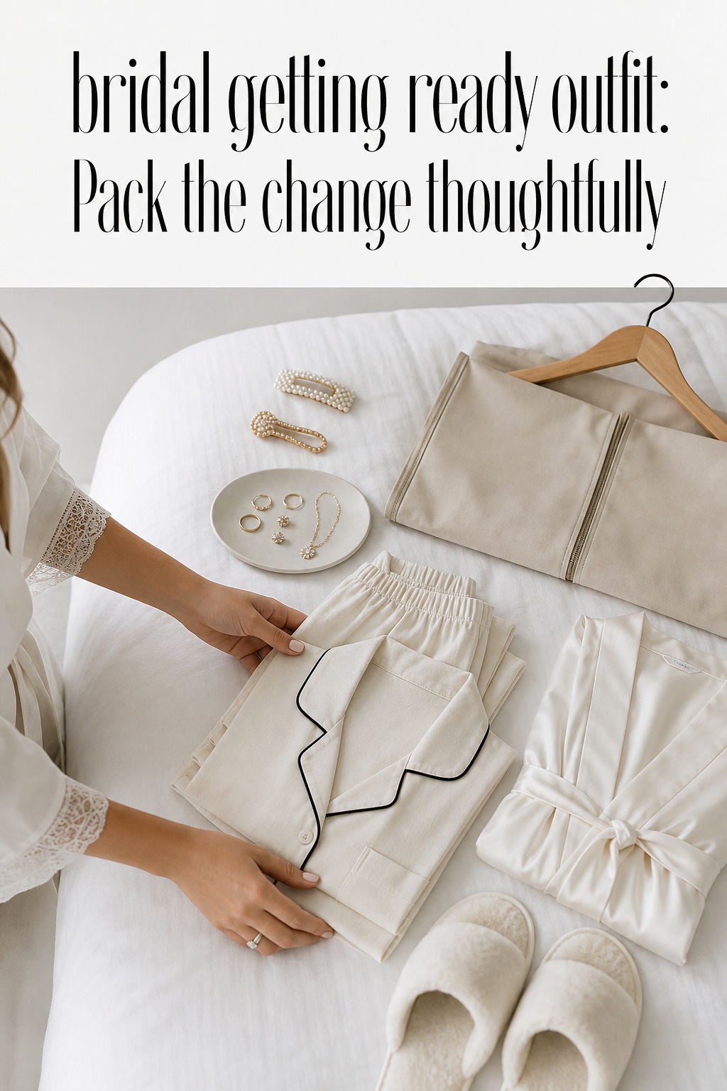 bridal getting ready outfit kit with pajamas robe slippers and jewelry