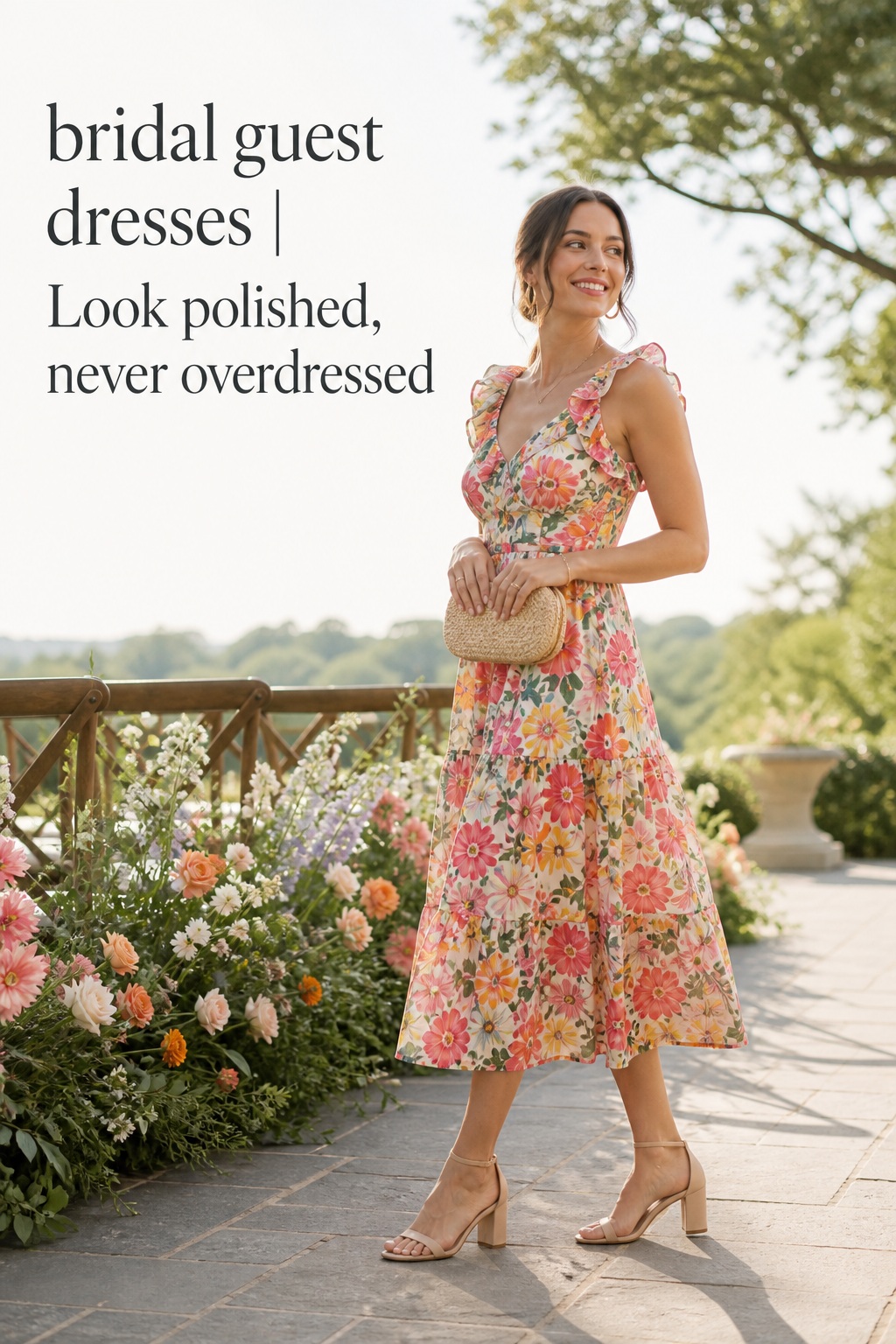 bridal guest dresses floral midi dress for a daytime garden ceremony