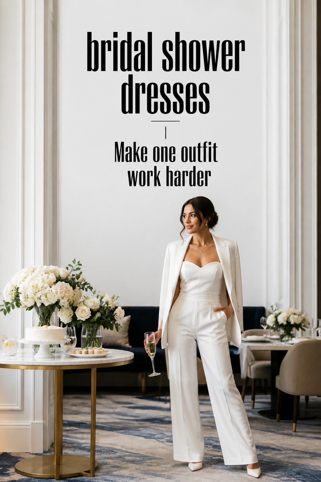 bridal shower dresses white satin jumpsuit with tailored blazer