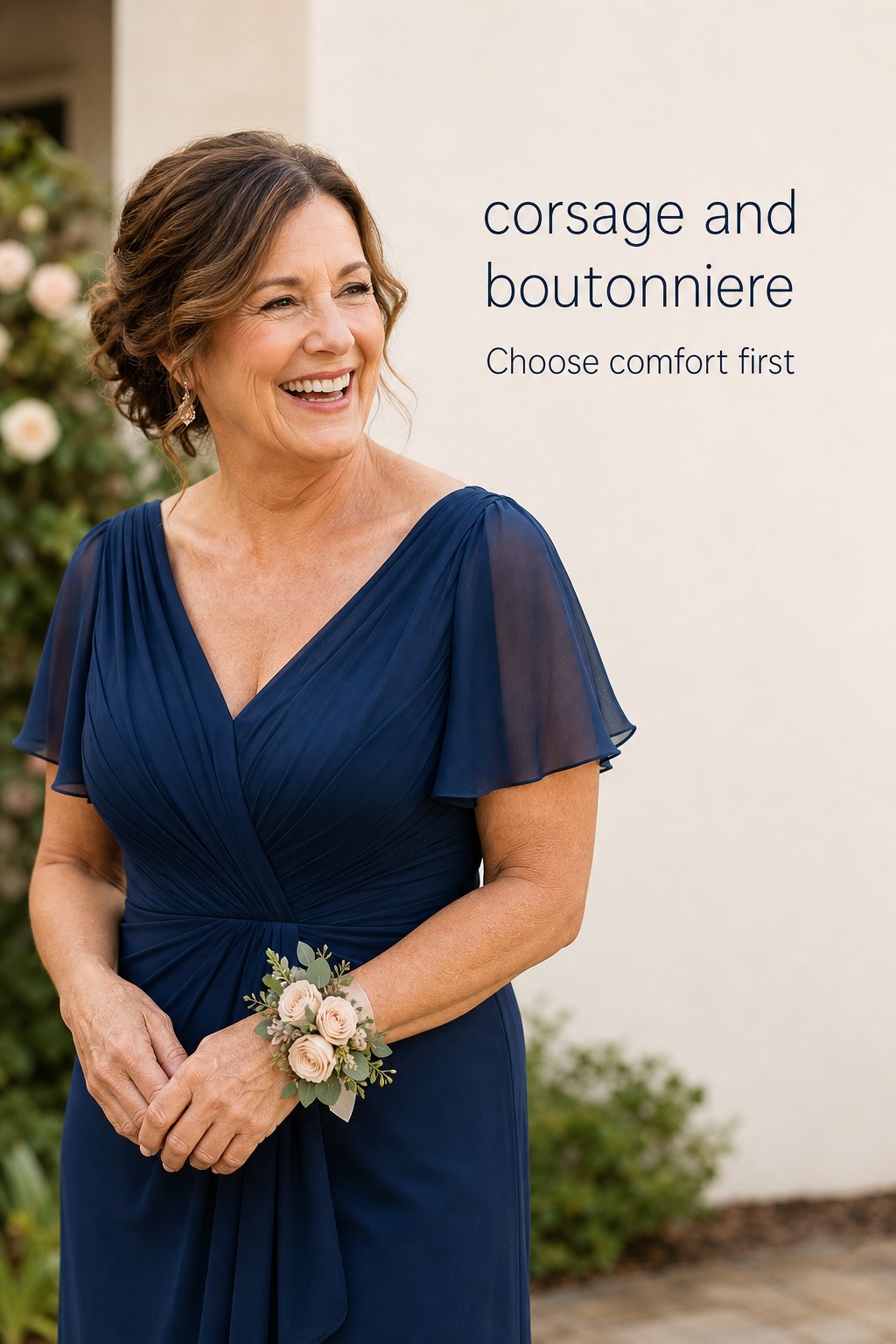 Corsage and boutonniere styling with a comfortable blush wrist corsage