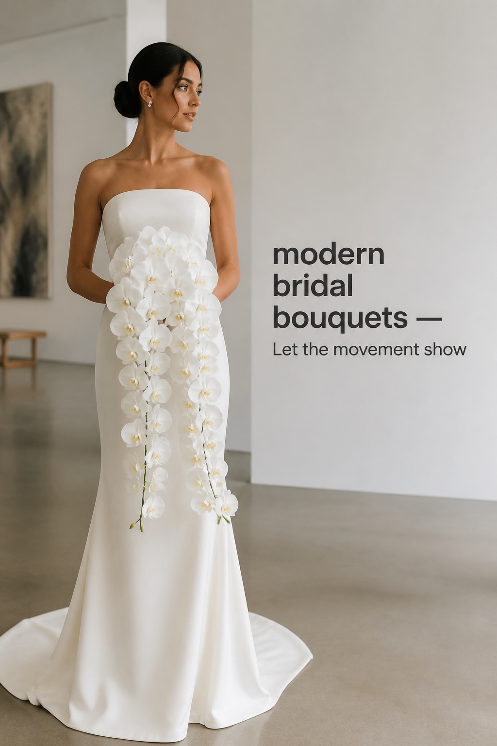 Modern bridal bouquets with tonal blush tulips and varied stem heights
