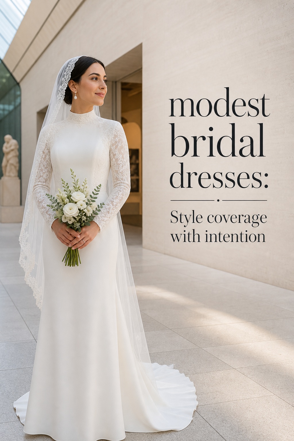 Modest bridal dresses being fitted in a bridal boutique