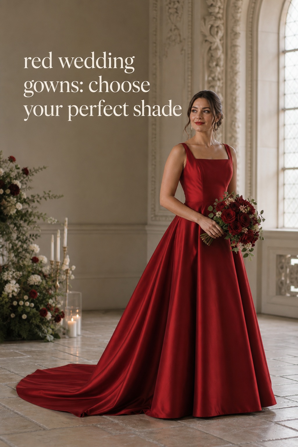 red wedding gowns in ruby satin for a historic ceremony