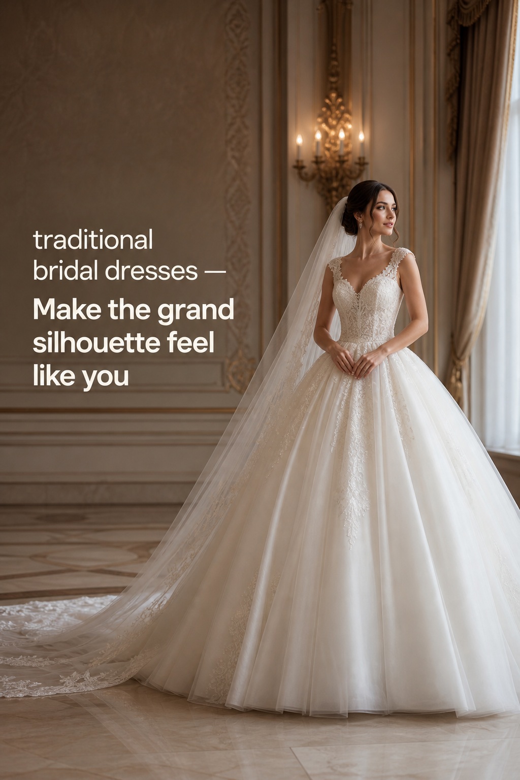 traditional bridal dresses in a grand ball gown with a cathedral veil