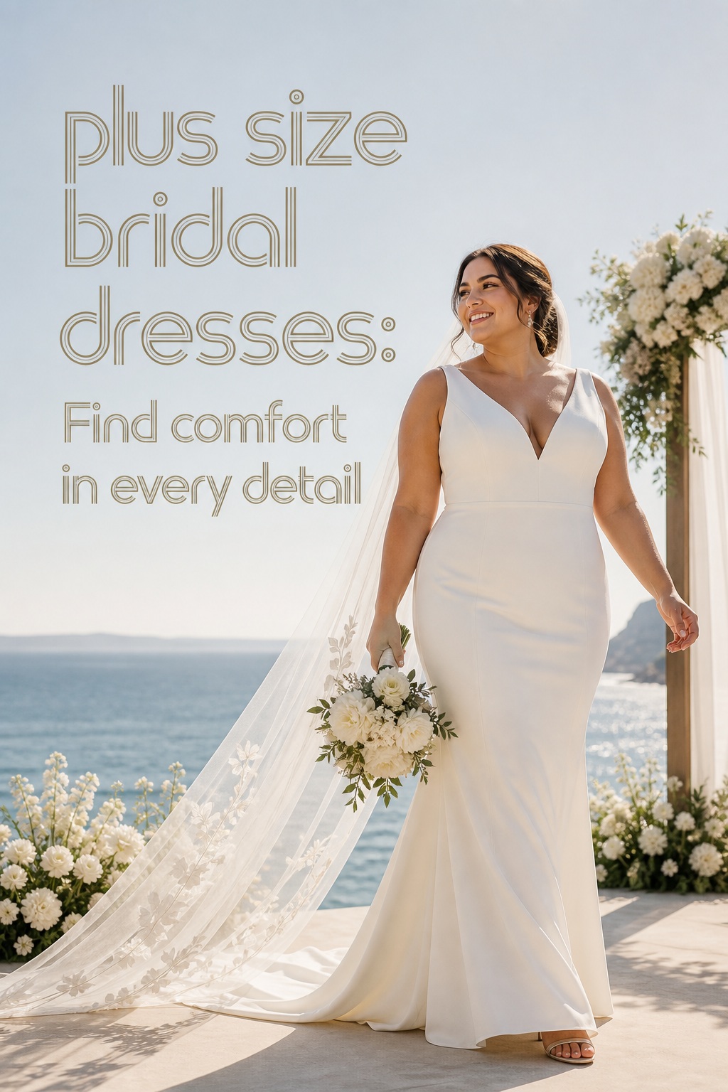 Plus size bridal dresses in a comfortable minimalist crepe gown