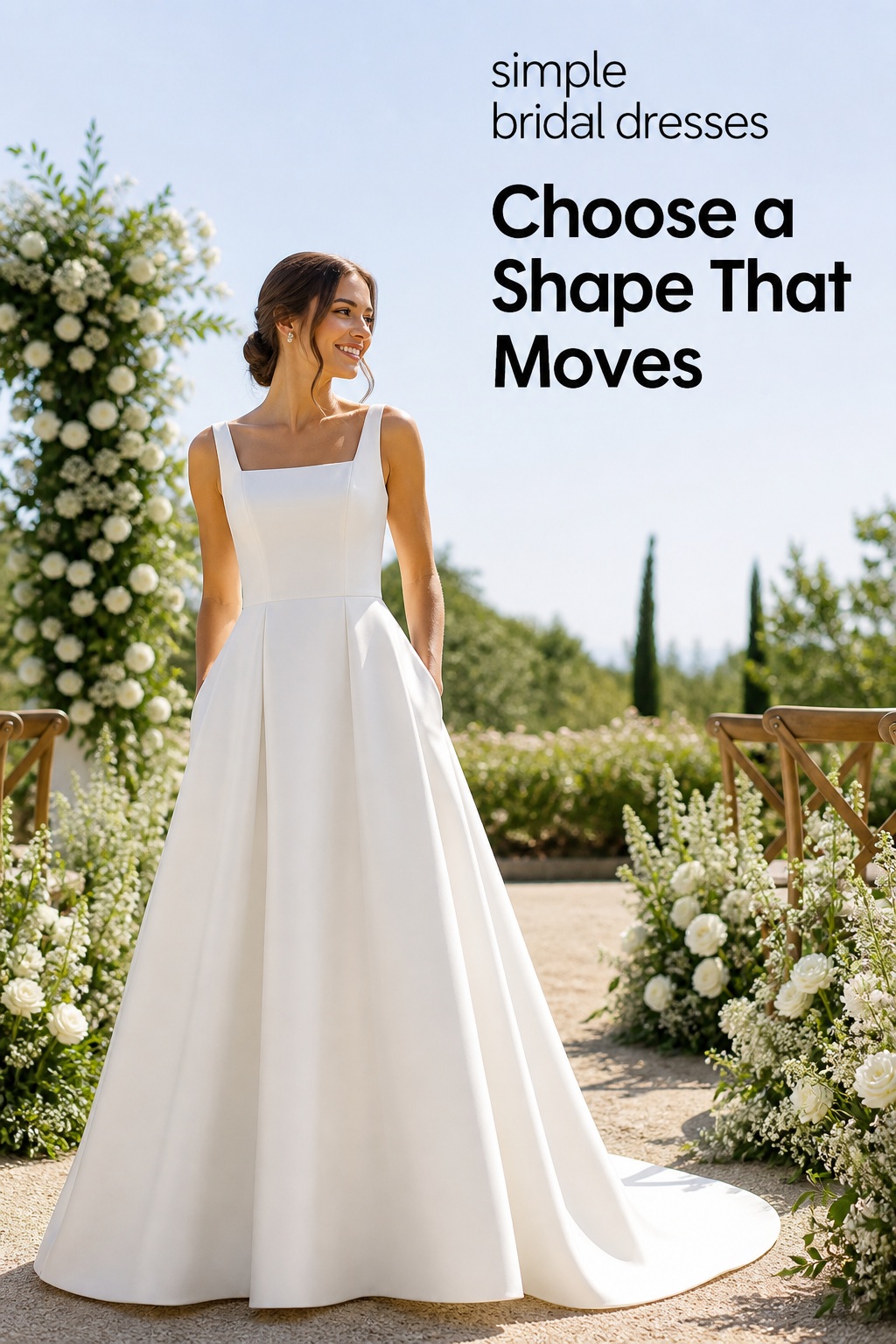 simple bridal dresses in a structured Mikado A-line garden gown