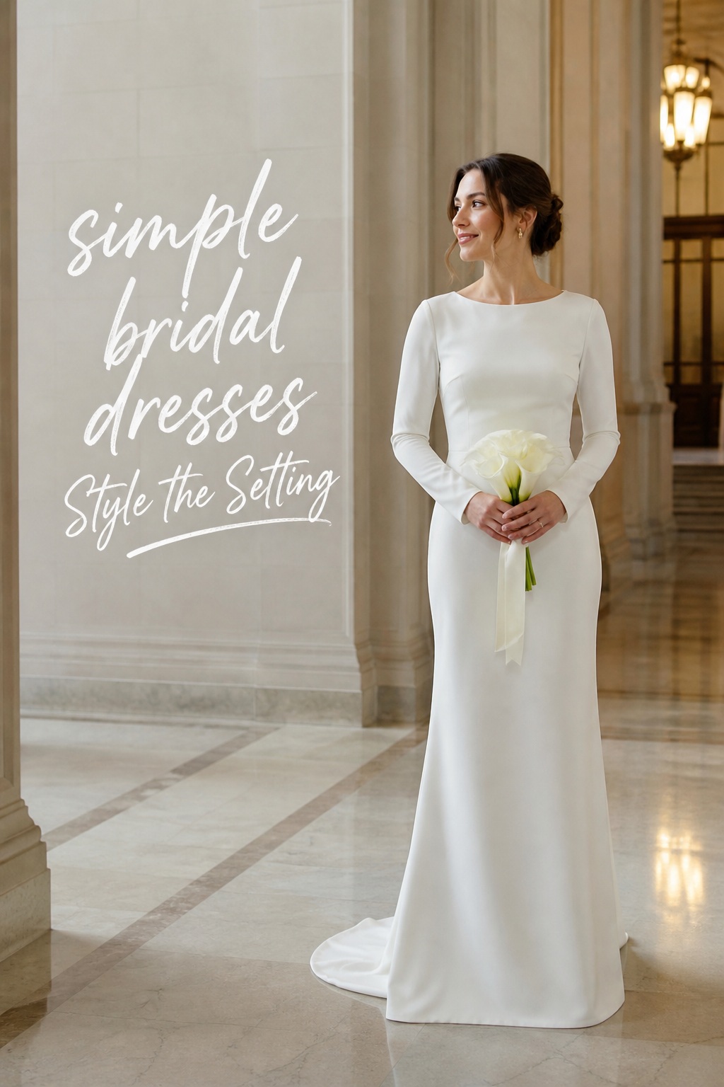 simple bridal dresses long sleeve crepe sheath in city hall