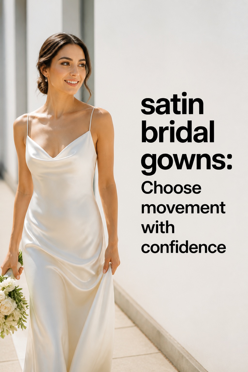 satin bridal gowns in a fluid ivory charmeuse slip gown with draped neckline