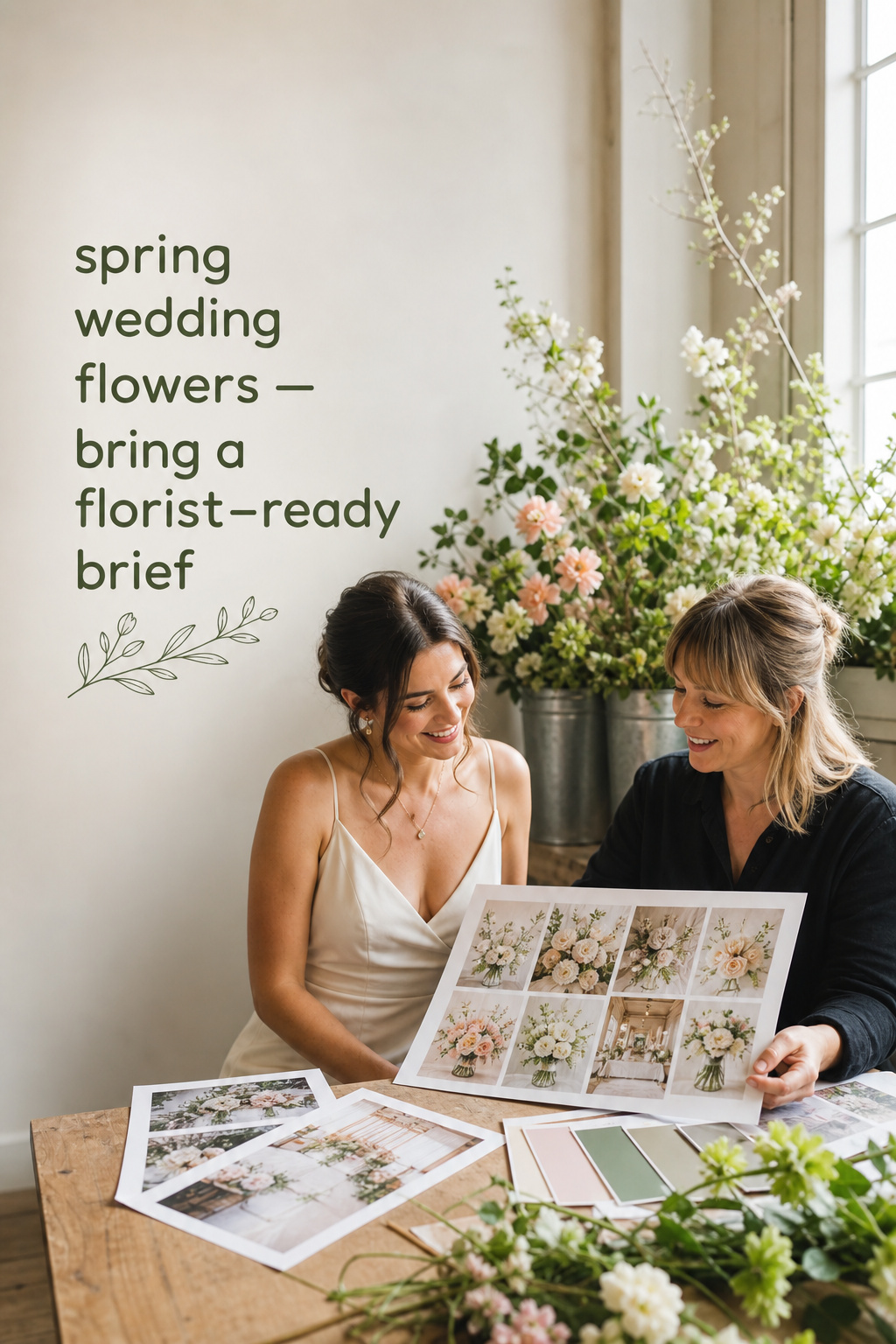 Spring wedding flowers florist consultation with moodboard and seasonal flower brief