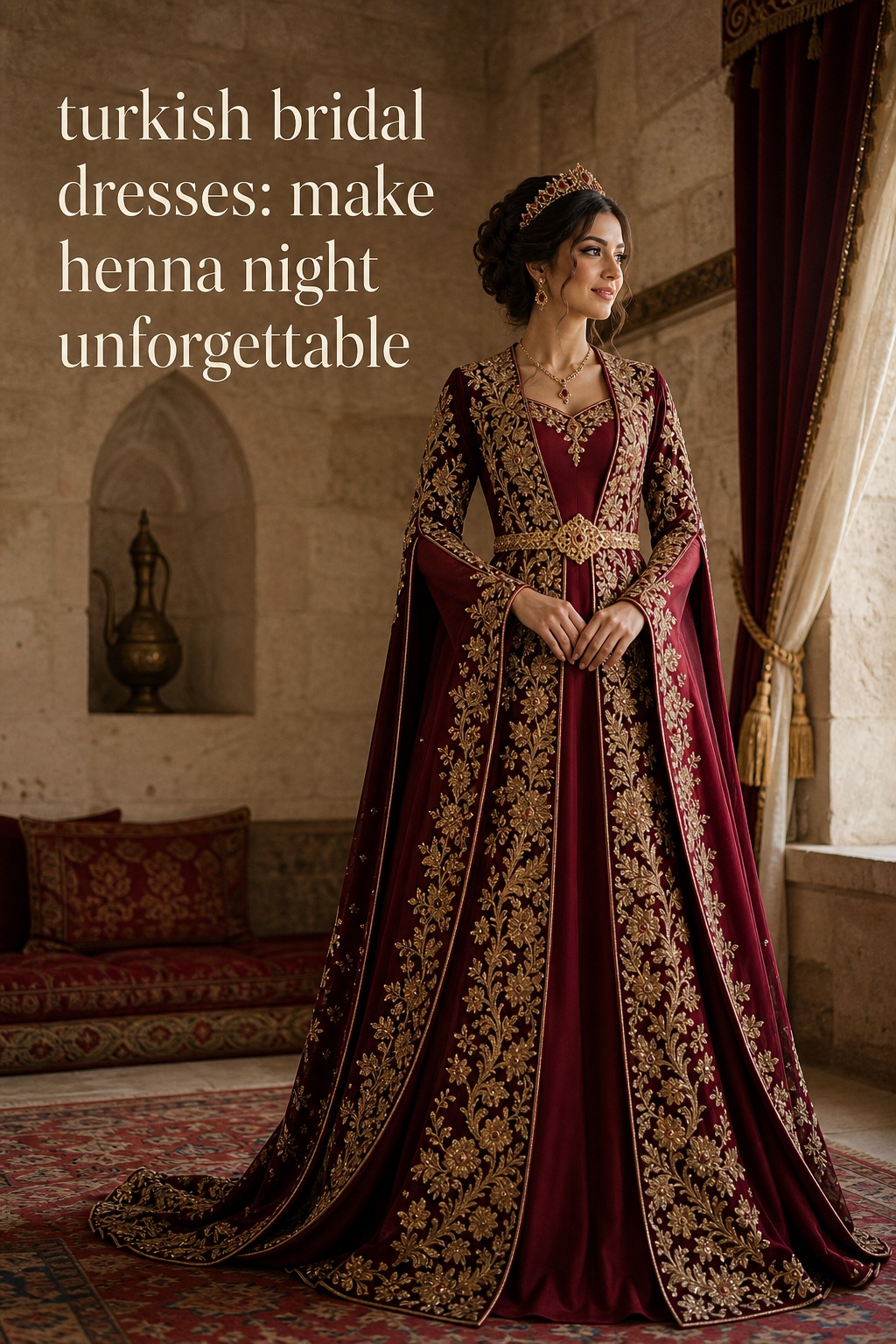 turkish bridal dresses in a burgundy bindalli-inspired henna-night gown