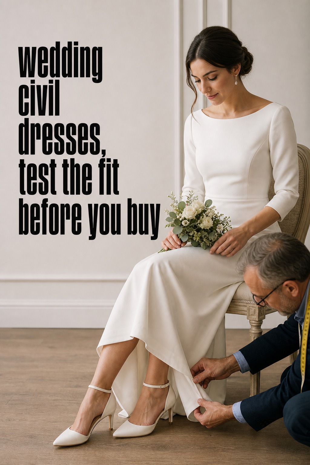 wedding civil dresses ivory long sleeve gown during a bridal fitting