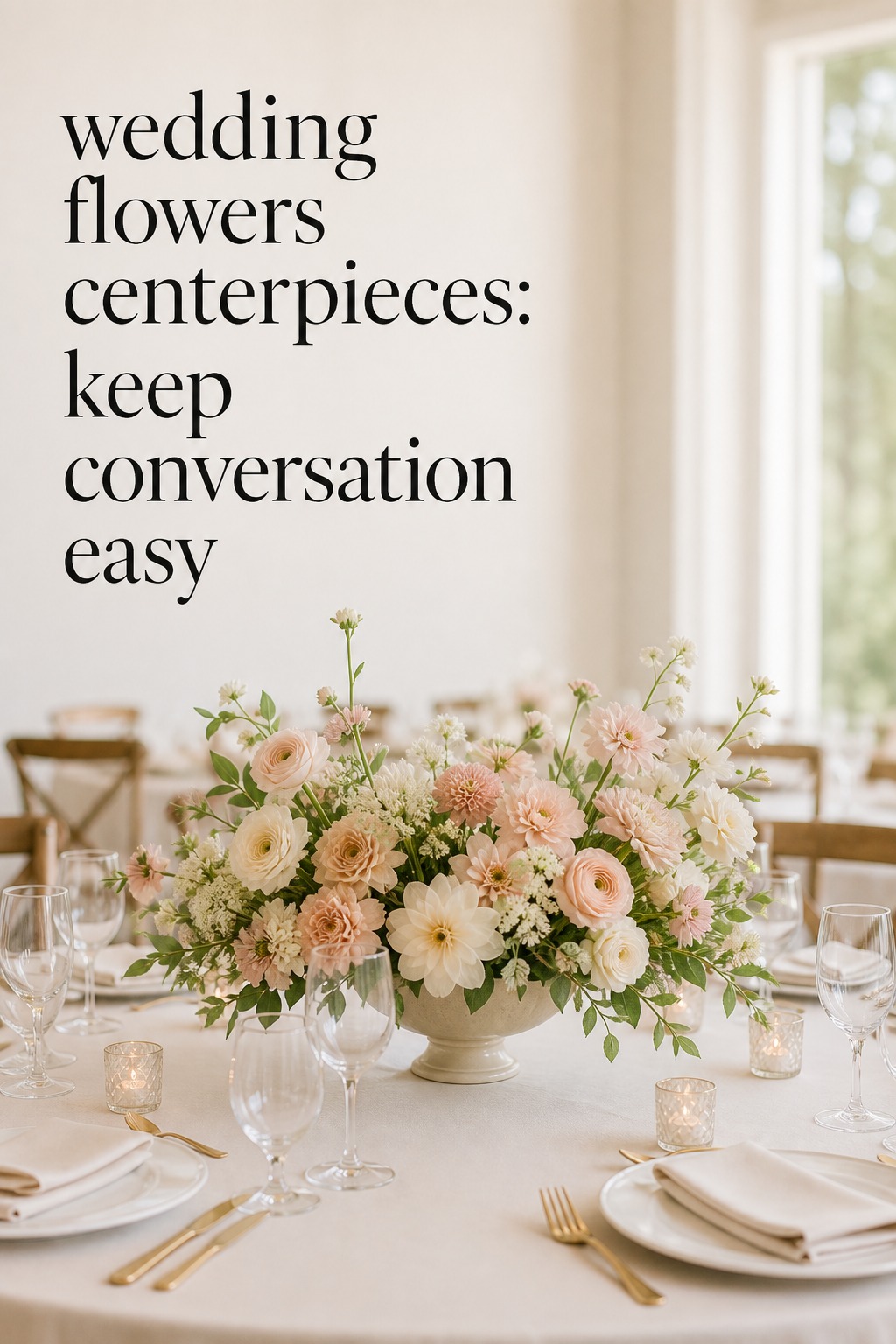 wedding flowers centerpieces low blush compote with clear guest sightlines