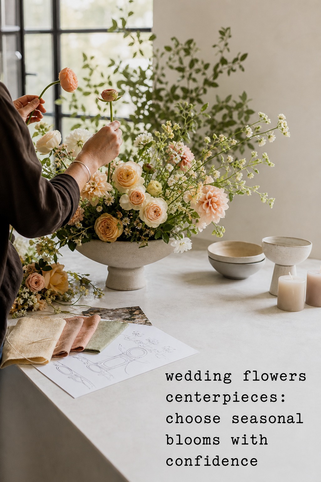 wedding flowers centerpieces florist planning seasonal stems and ceramic vessels