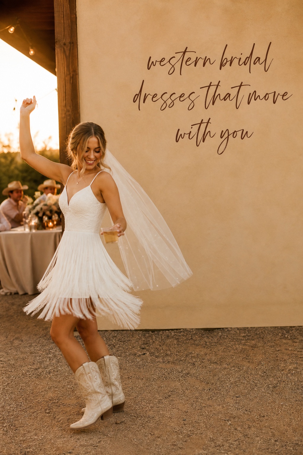 western bridal dresses short fringe dress with ankle cowboy boots at reception