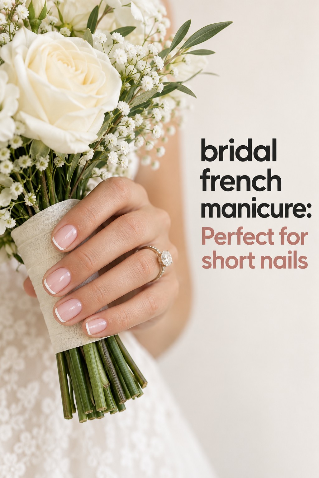 bridal french manicure with a micro tip on short oval nails