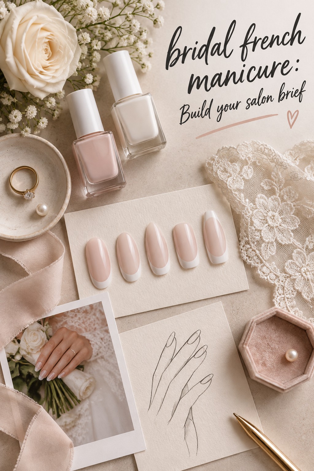 bridal french manicure salon consultation with wedding palette notes