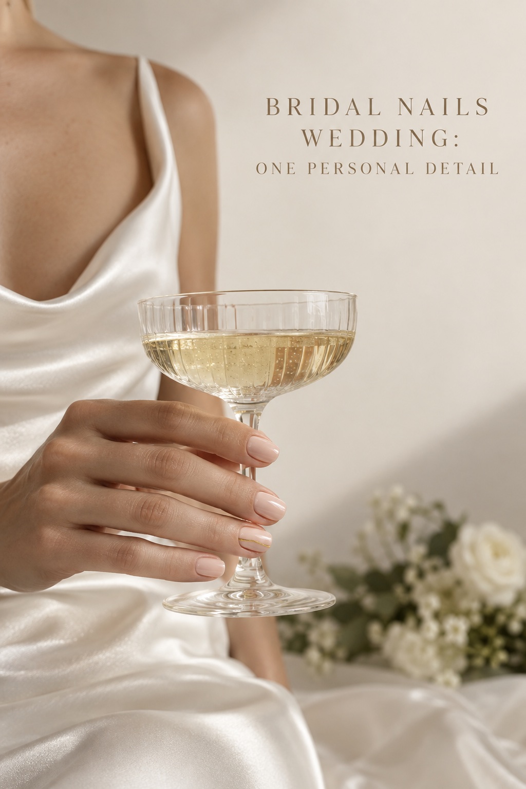 bridal nails wedding with rosy nude nails and a gold detail