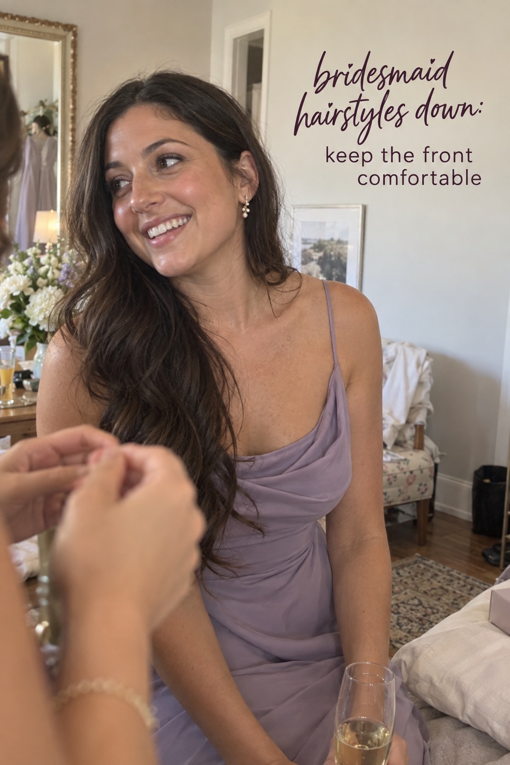 Bridesmaid hairstyles down with a comfortable face-framing side tuck