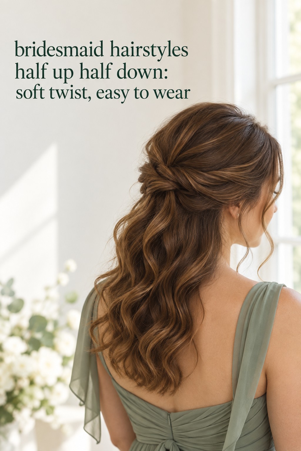 Bridesmaid hairstyles half up half down with a soft twist and loose waves
