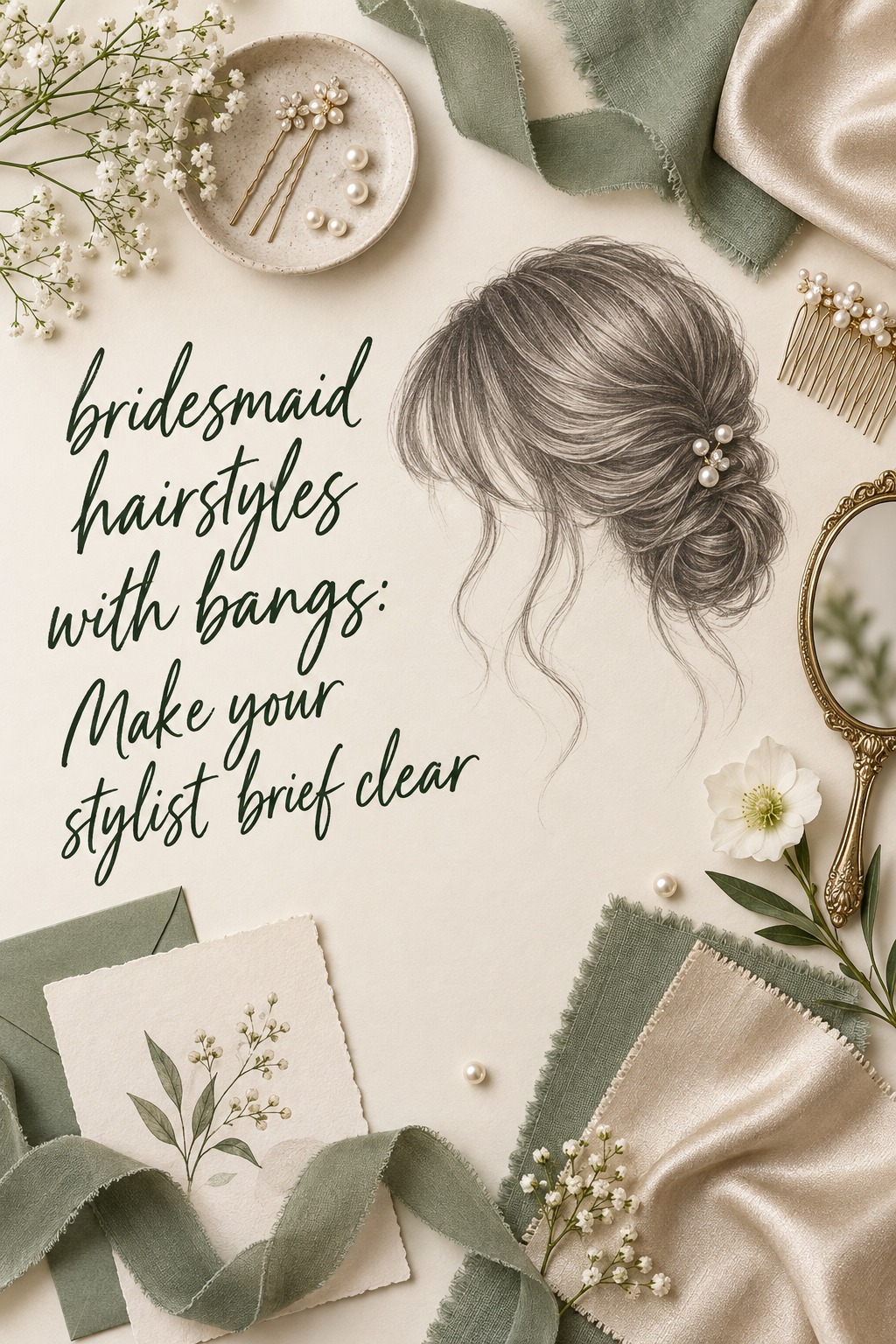 bridesmaid hairstyles with bangs Pinterest-flat stylist brief with pins and swatches